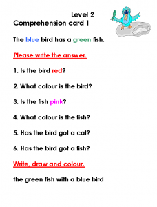 Comprehension cards level 2 simple questions requiring one word answers, now incorporting more than yes and no answers